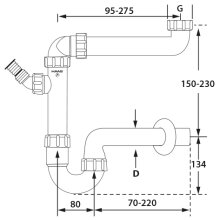 PP-Raumspar Kugelverschlußsiphon DN 32, 1 1/2" & 1 1/4"für Spülen und Waschtische,  weiss