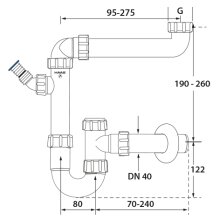 PP-Raumsparsiphon 1 1/2" & 1 1/4", mit Reinigungsöffnung DN 40/50/56, weiss mit einem Geräteanschluss