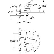 Grohe Brause-Hebelmischer Eurostyle Wandmontage eigensicher verchromt