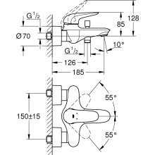 Grohe Wannen-Hebelmischer Eurostyle Wandmontage, eigensicher verchromt