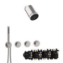 Herzbach MODUL7 PUSH Thermostat SET P-SP3 mit SPOT Regenbrause und Stabhandbrause Edelstahl gebürstet