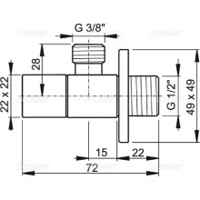 alcadrain Eckventil 1/2"×3/8", kantig