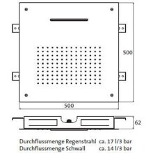 Herzbach 500 x 500mm Deckeneinbau Regenbrause - eckig