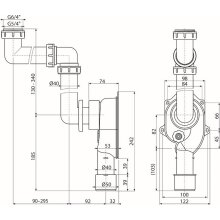 Alcadrain Raumsparsiphon universal, Unterputz DN40/50