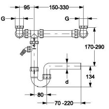 Haas Raumspar-Doppelspülensiphon mit einem Geräteanschluss 1 1/2" DN40