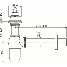 alcadrain Flaschengeruchverschluss für WT Ø32 mit Ablaufventil 5/4", Ganzmetall