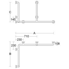 PBA Duschhandlauf 1160mm mit Brausehalterstange Rechts