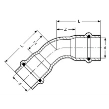 15mm Bogen 45° I/I Kombifitting Frabo DVGW