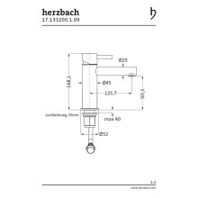 Herzbach DESIGN iX Waschtisch-Einlochbatterie M-Size ohne Ablaufgarnitur Edelstahl