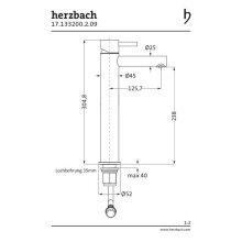 Herzbach DESIGN iX Waschtisch-Einlochbatterie L-Size mit erhöhtem Schaft Edelstahl