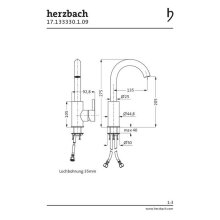 Herzbach DESIGN iX Waschtisch-Einlochbatterie M-Size seitliche Betätigung ohne Ablauf Edelstahl